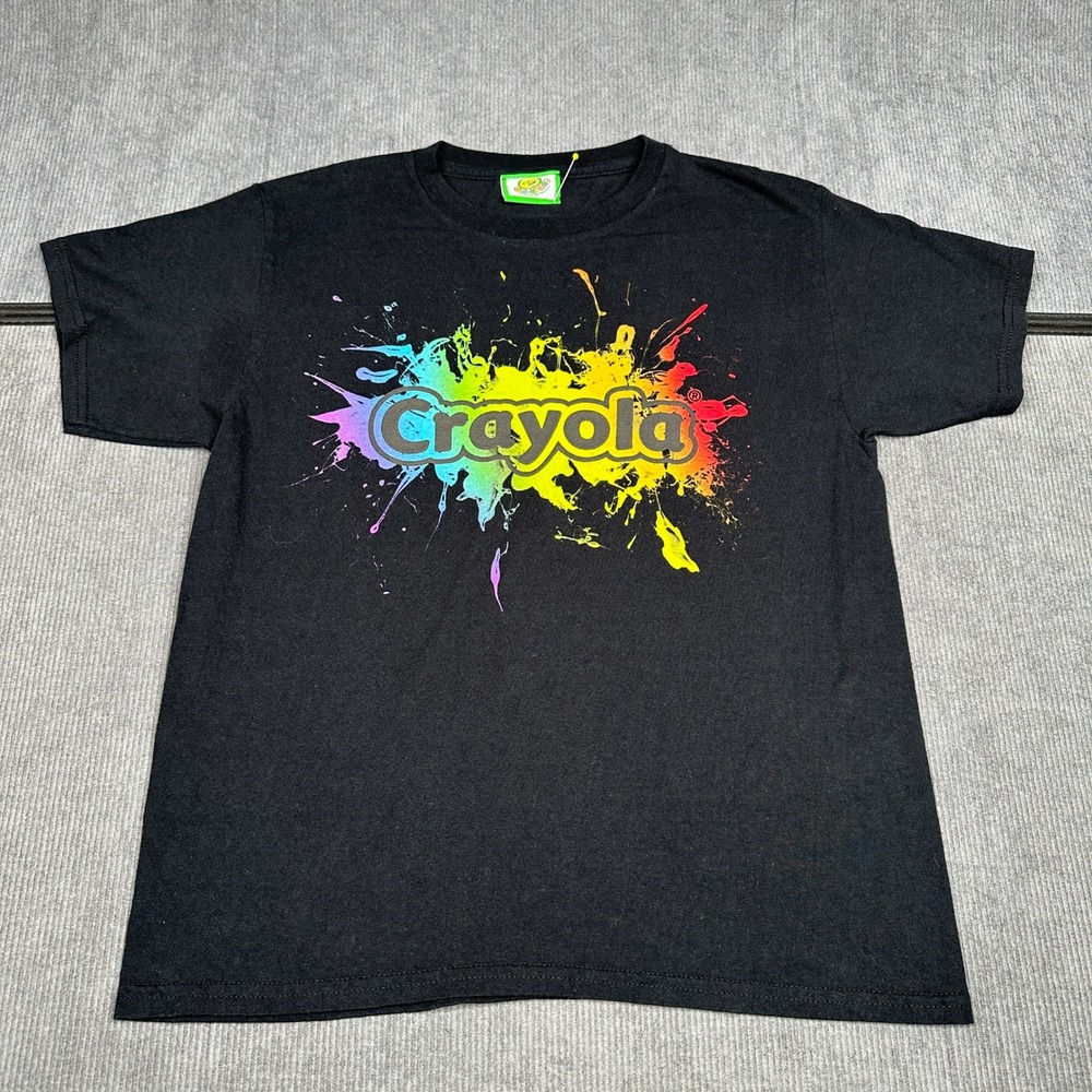 Crayola Experience Graphic T-Shirt Black Rainbow Paint Splatter Logo Tee Y2k